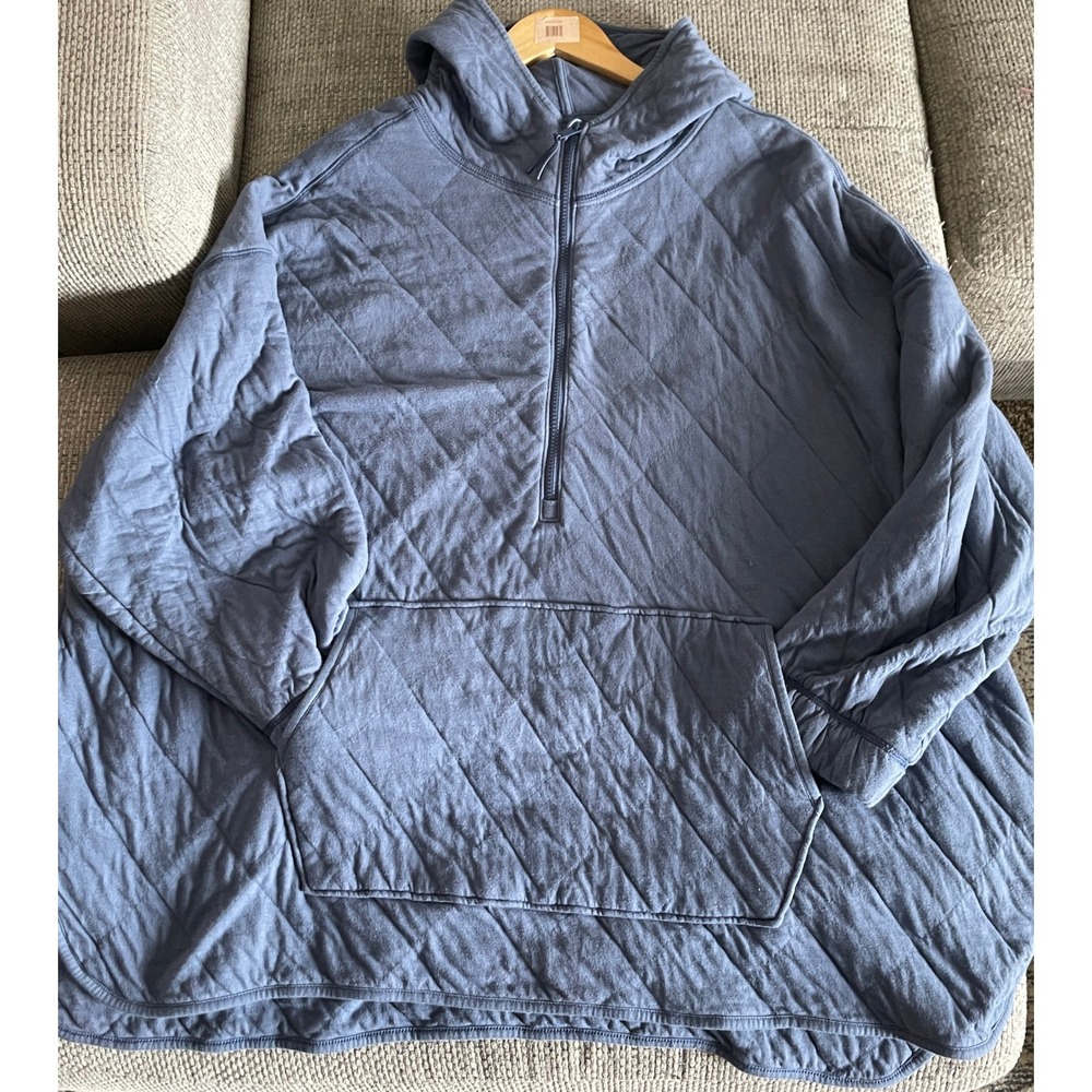 Old Navy Womens Quilted Half Zip Hoodie Blue Oversized Sweatshirt Plus Size 4X